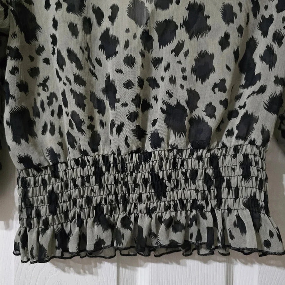 Isabella Rodriguez Sheer Smocked Cheetah Print Tie Front Cropped Blouse, EUC! - Picture 10 of 11